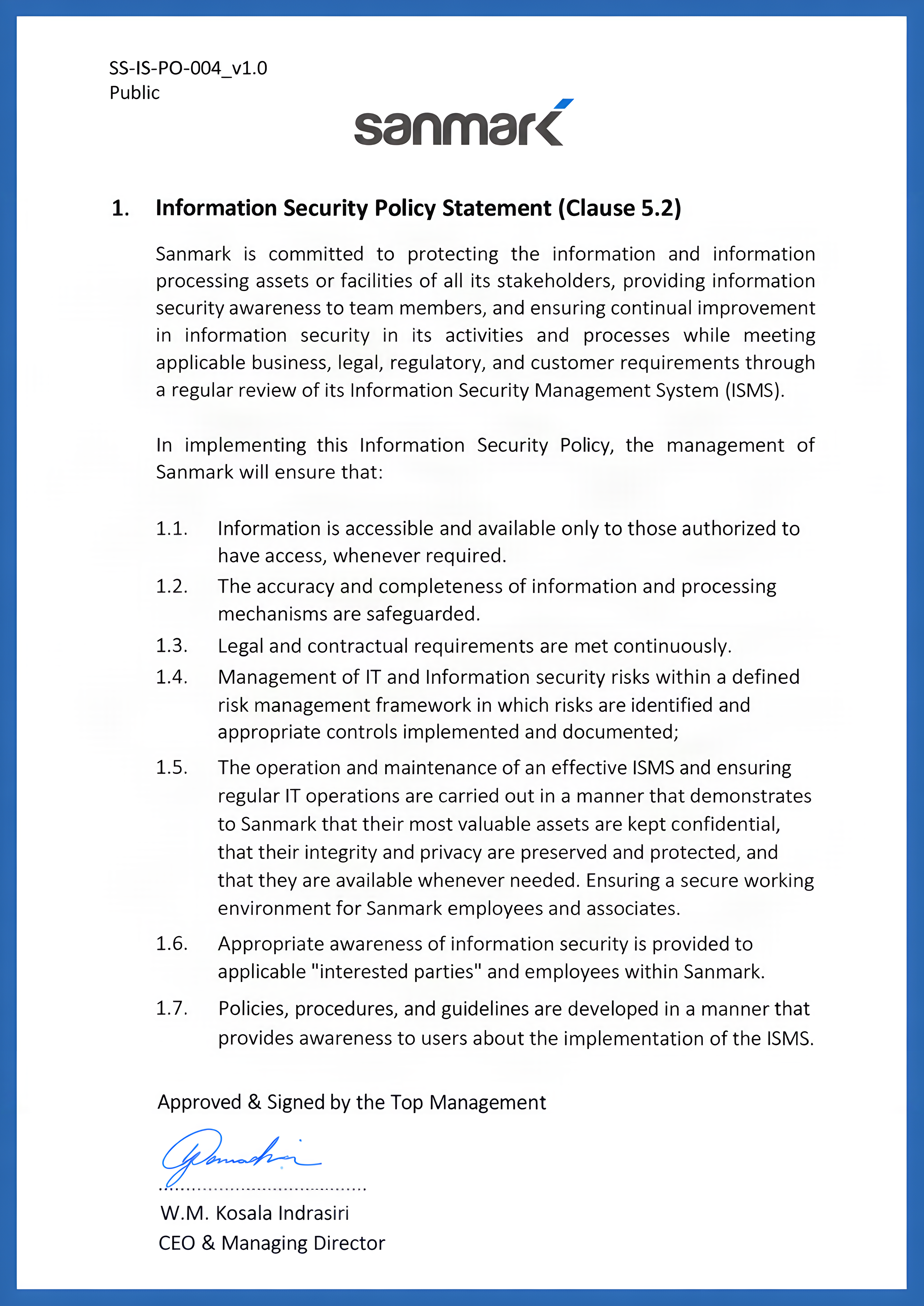 Information Security Policy Statement